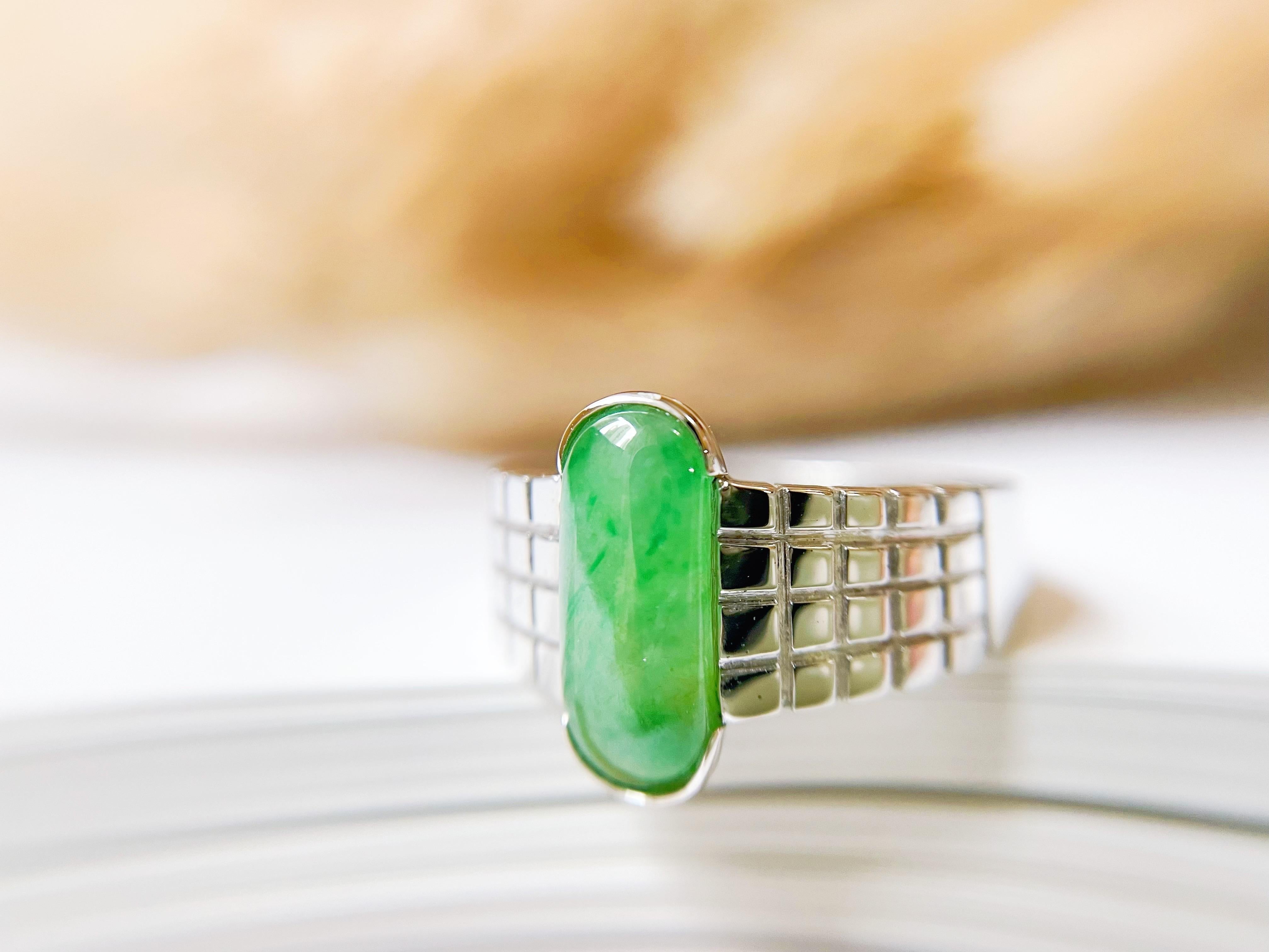 Greene & Greene naturale, giadeite, minimalismo, fascia d'argento a quadretti. in vendita 5