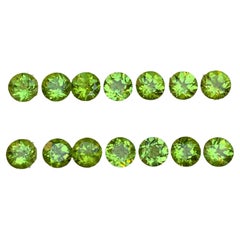 Natural Vivid Green Peridot 20.74 Ct Round Brilliant Cut Loose Gemstone Pairs