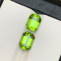 Natural Vivid Green Peridot 4.62 Ct Emerald Cut Loose Gemstones Set for Earrings