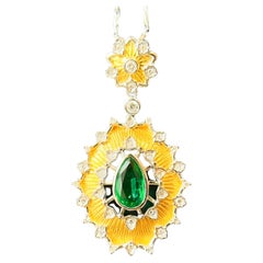 Colgante de esmeralda natural verde vivo de Zambia en oro de 18 quilates con diamantes