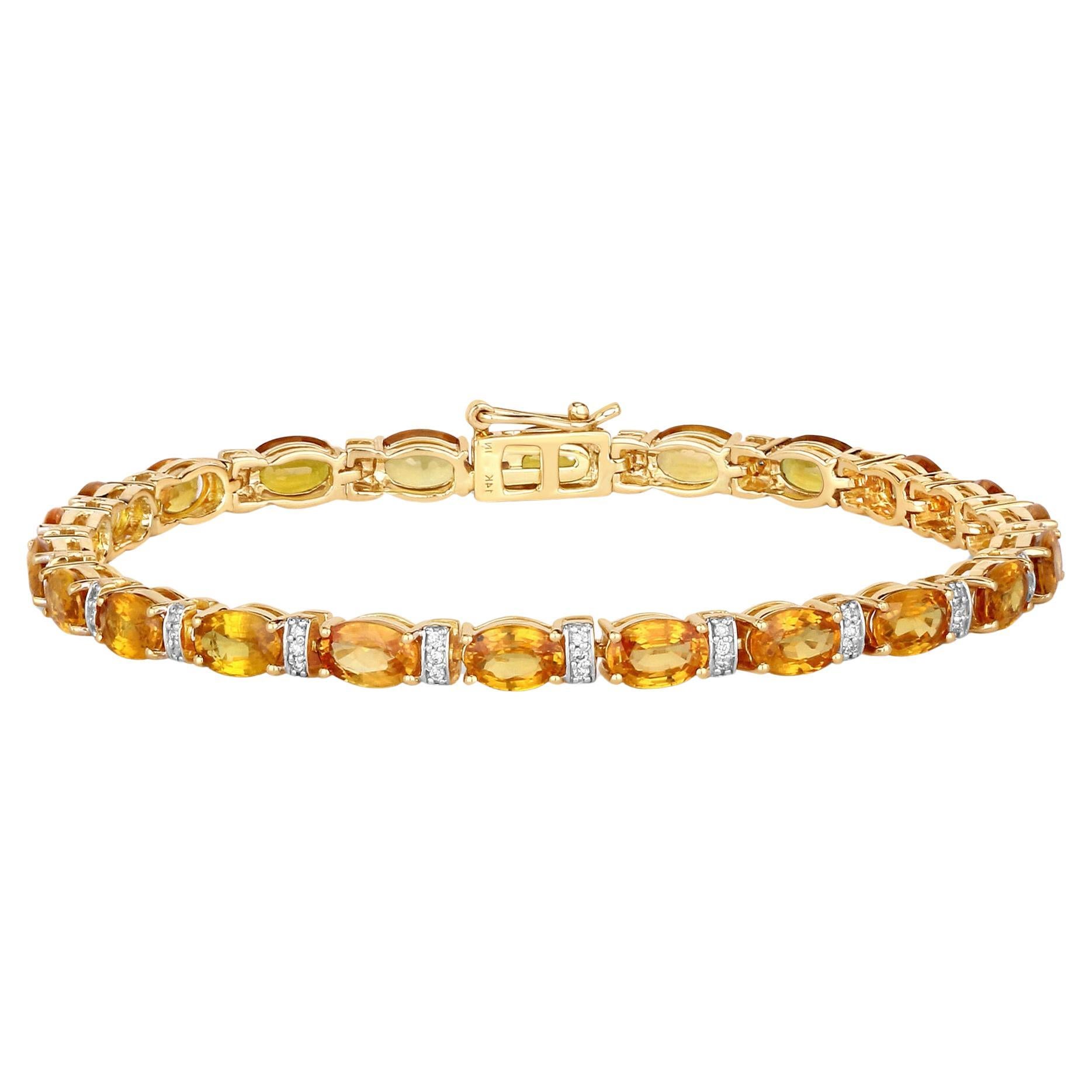 Orangefarbenes Saphir-Tennisarmband Diamant-Glieder 12,35 Karat 14K Gelbgold