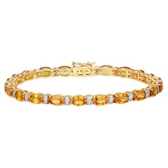 Orangefarbenes Saphir-Tennisarmband Diamant-Glieder 12,35 Karat 14K Gelbgold