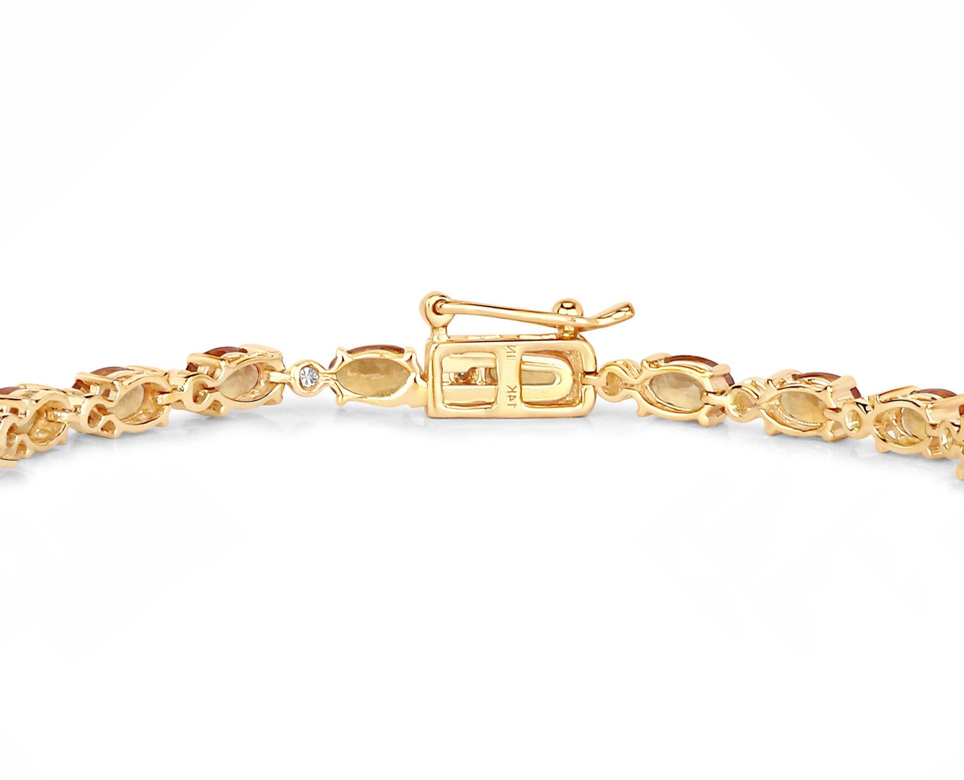 Women's or Men's Natural Vivid Orange Sapphire and Diamond Tennis Bracelet 7.40 Carats 14k Yellow For Sale