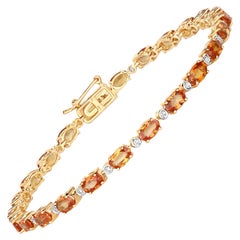 Natural Vivid Orange Sapphire and Diamond Tennis Bracelet 7.40 Carats 14k Yellow