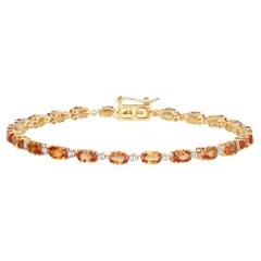Natural Vivid Orange Sapphire and Diamond Tennis Bracelet 7.40 Carats 14k Yellow