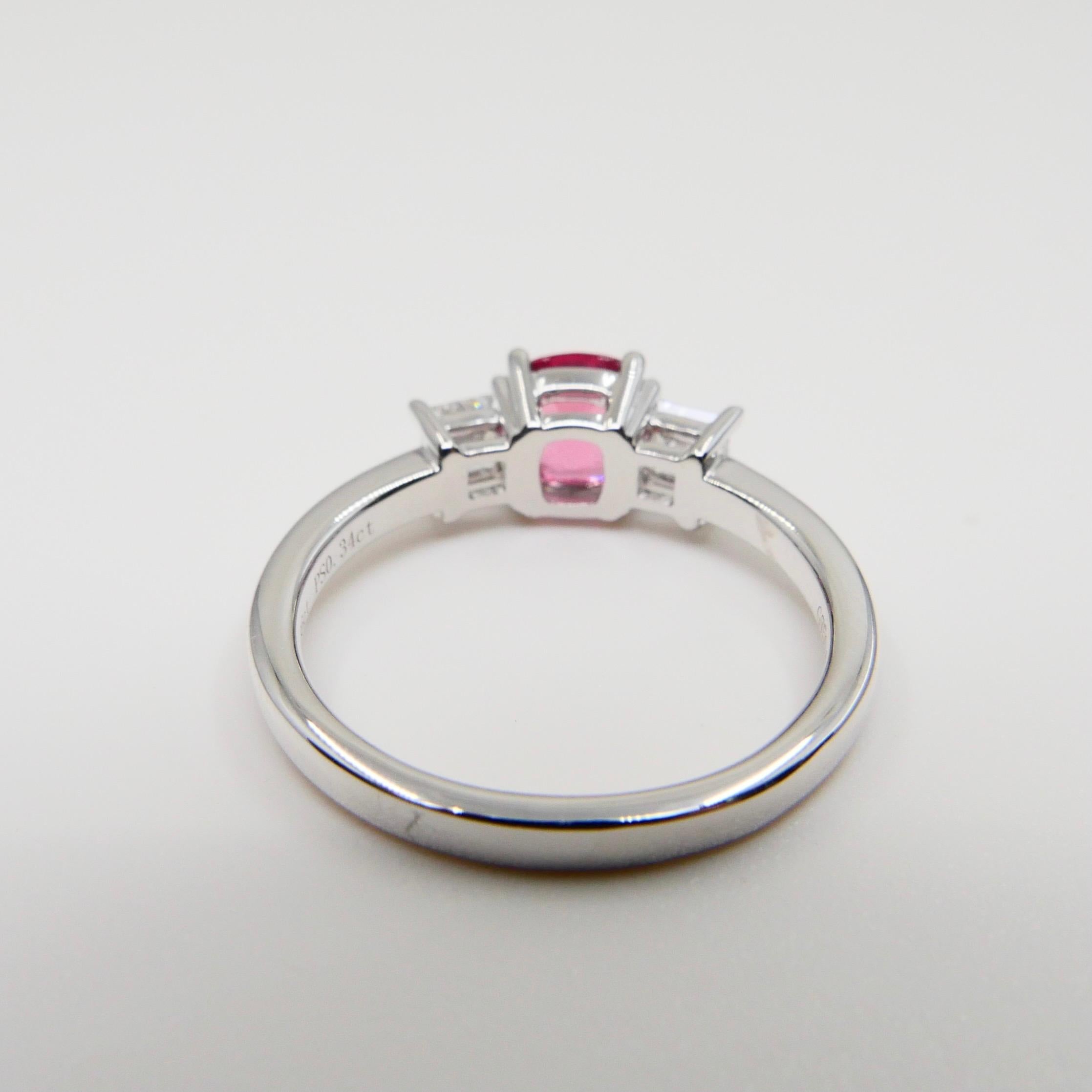 Natural Vivid Pink Spinel & Diamond 3 Stone Cocktail Ring, Glows For Sale 4