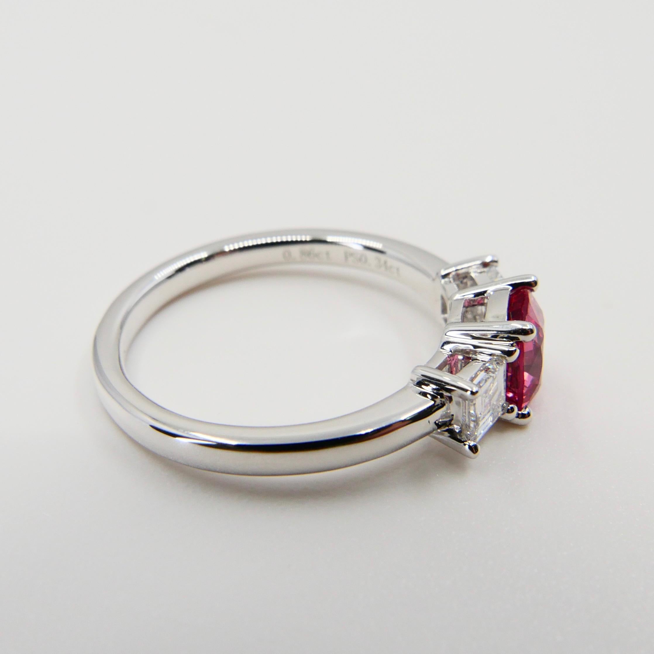 Natural Vivid Pink Spinel & Diamond 3 Stone Cocktail Ring, Glows For Sale 6