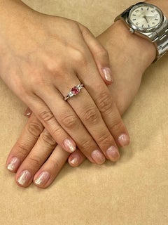 Natural Vivid Pink Spinel 5.7mm x 5.1mm & Diamond 3 Stone Cocktail Ring. Classic