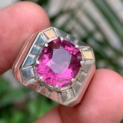 Natural Vivid Pink Tourmaline Ring in 925 Sterling Silver-Handmade Size US 9.5