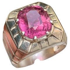 Natural Vivid Pink Tourmaline Ring in 925 Sterling Silver-Handmade Size US 9.5