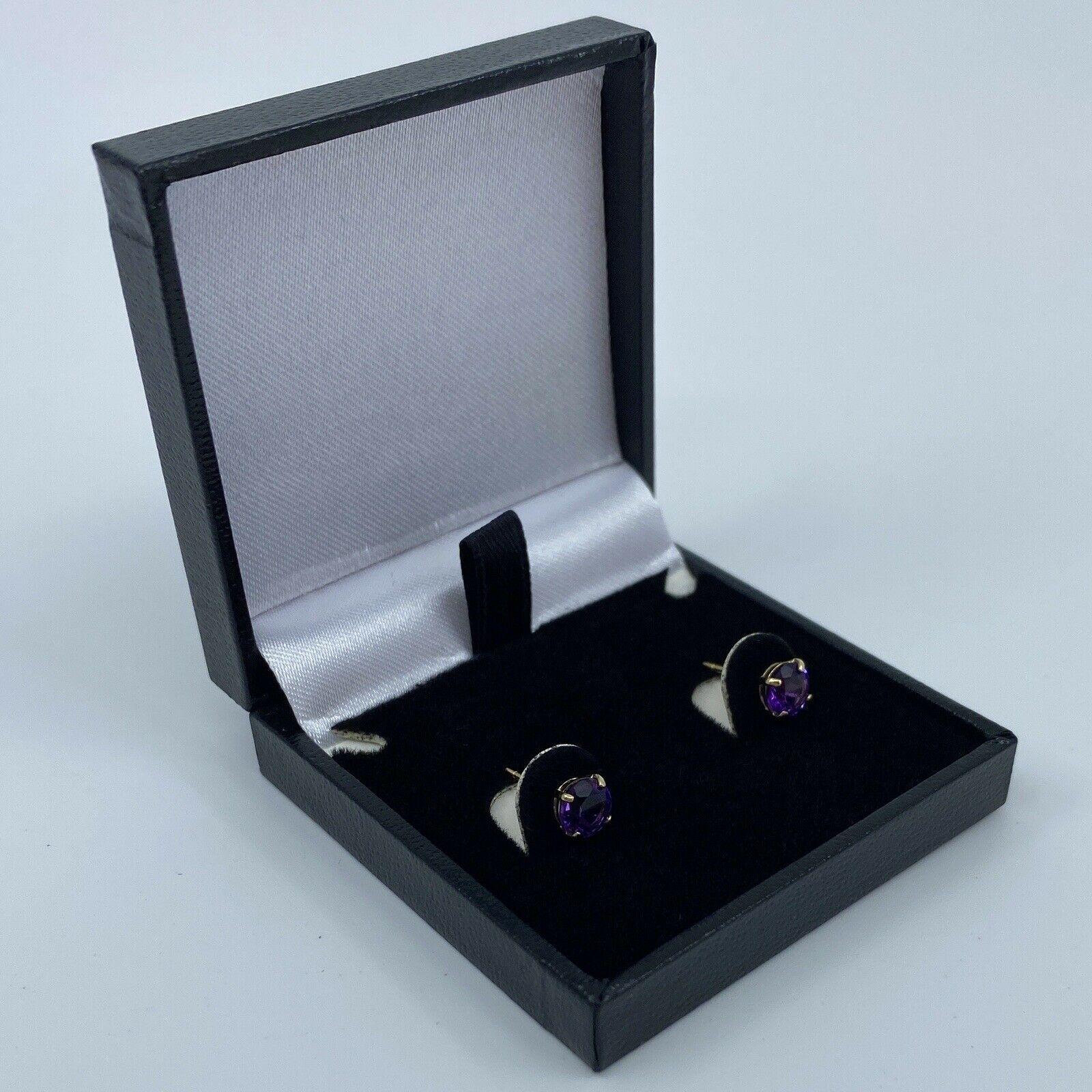 Natural Vivid Purple Amethyst 9k Yellow Gold 5mm Round Cut Stud Earrings In New Condition For Sale In Birmingham, GB