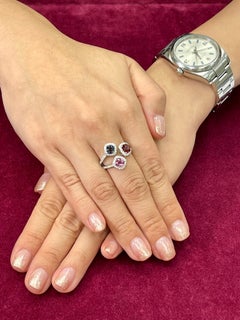 Natural Vivid Red, Pink, Blue Spinels & Diamond Cocktail Ring, Glows