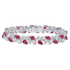 Natural Vivid Red Ruby Bracelet 10.24 Ct. Pear Shape, 18K White Gold