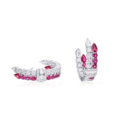 Natural Vivid Red Ruby Earrings 3.04 Ct. Round Shape 18K White Gold