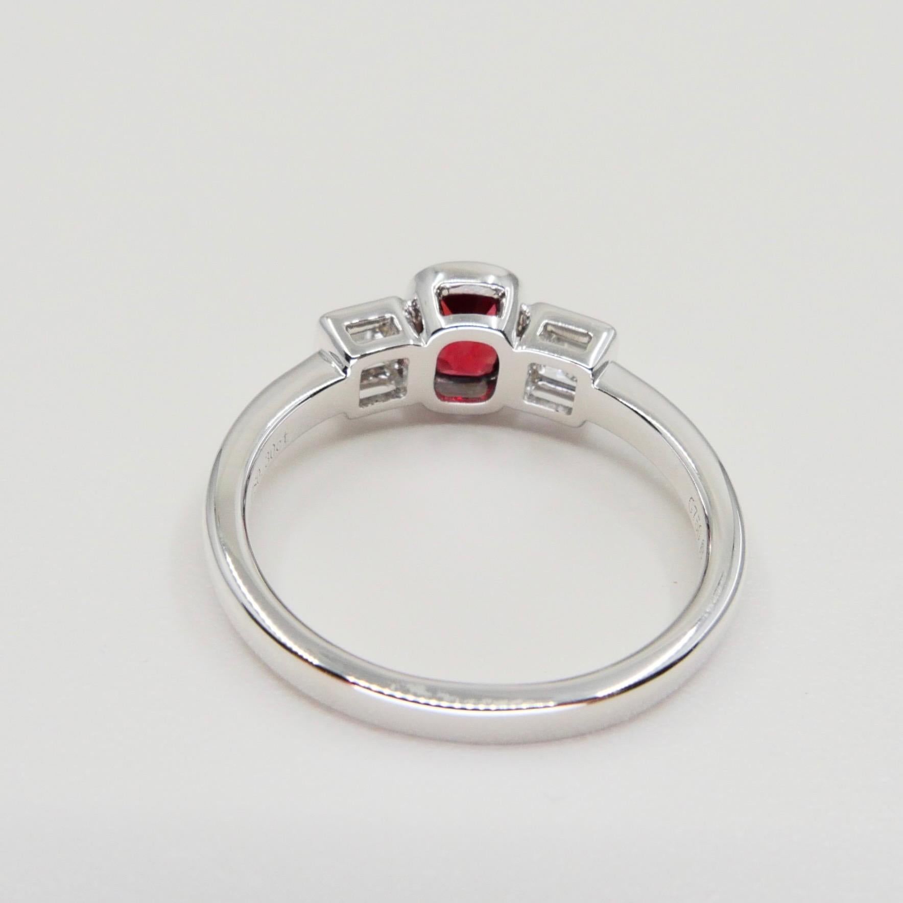 Natural Vivid Red Spinel & Diamond 3 Stone Cocktail Ring, Glows For Sale 5