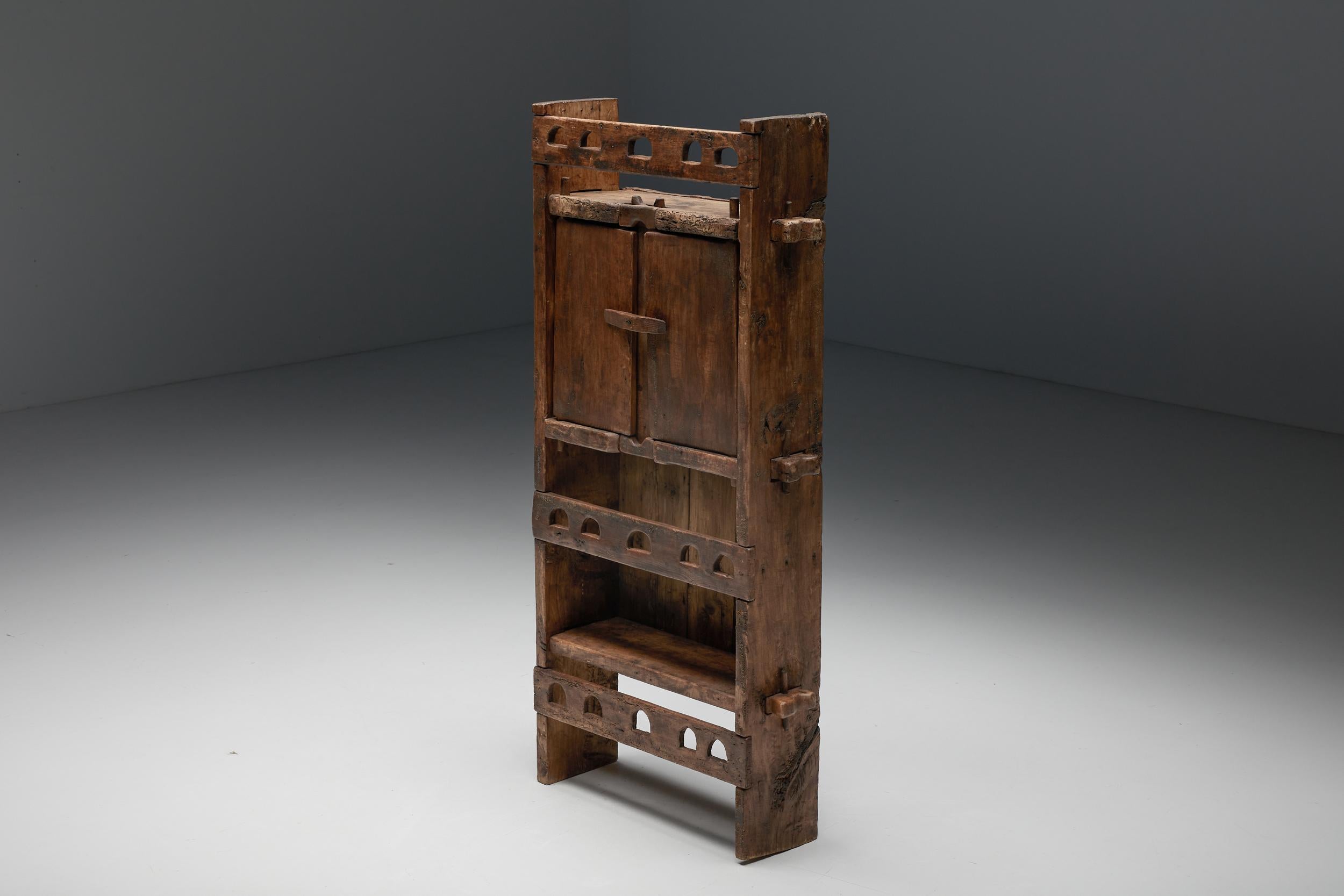 Mid-20th Century Natural Wabi-Sabi Wooden Cabinet, 1940s