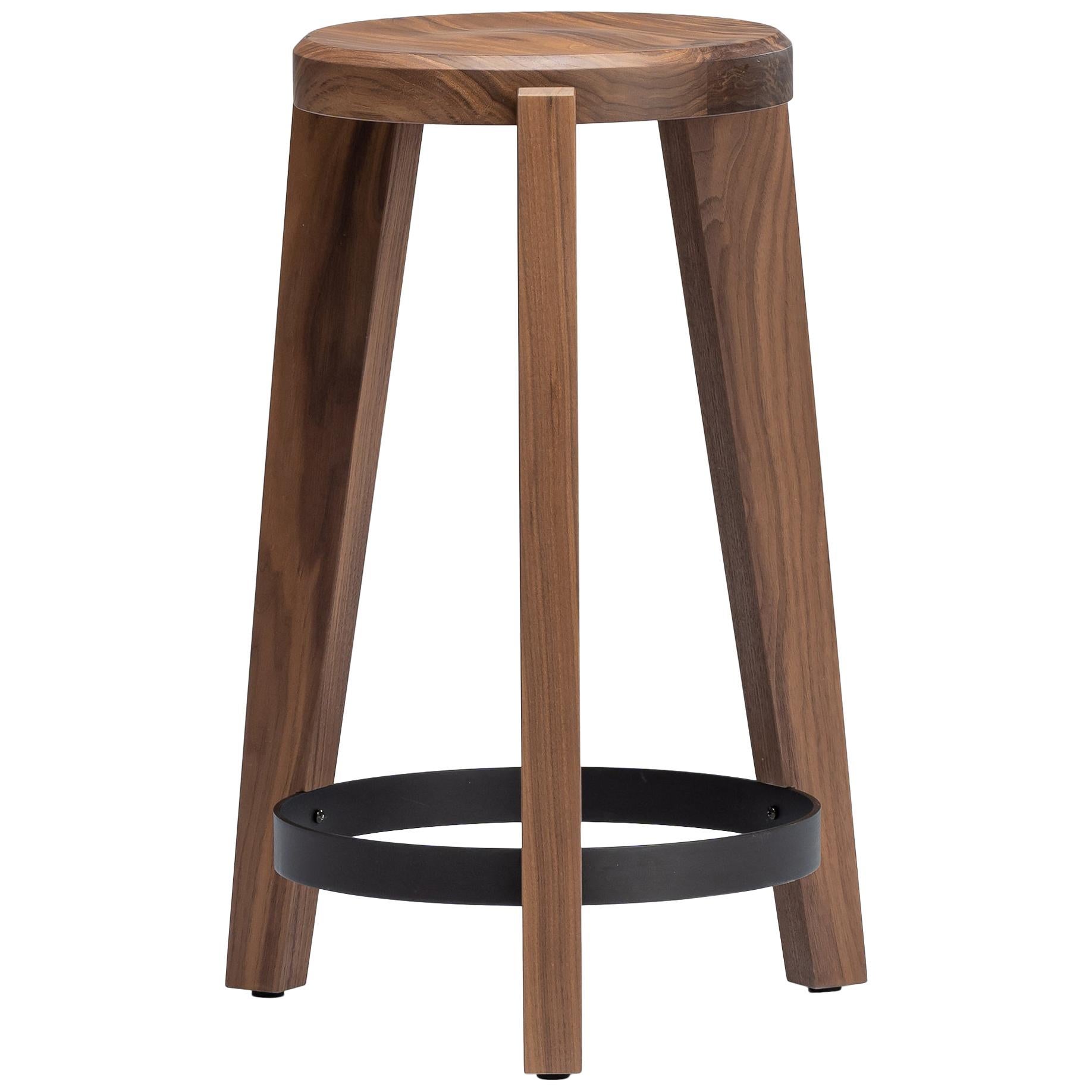 Natural Walnut Counter Stool w/ Solid Dark Bronze or Brass Base by Mandy Graham For Sale