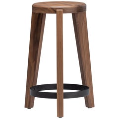 Natural Walnut Counter Stool w/ Solid Dark Bronze or Brass Base by Mandy Graham