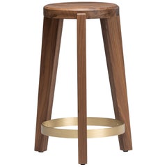 Natural Walnut Counter Stool with Solid Brass or Dark Bronze Base, Mandy Graham