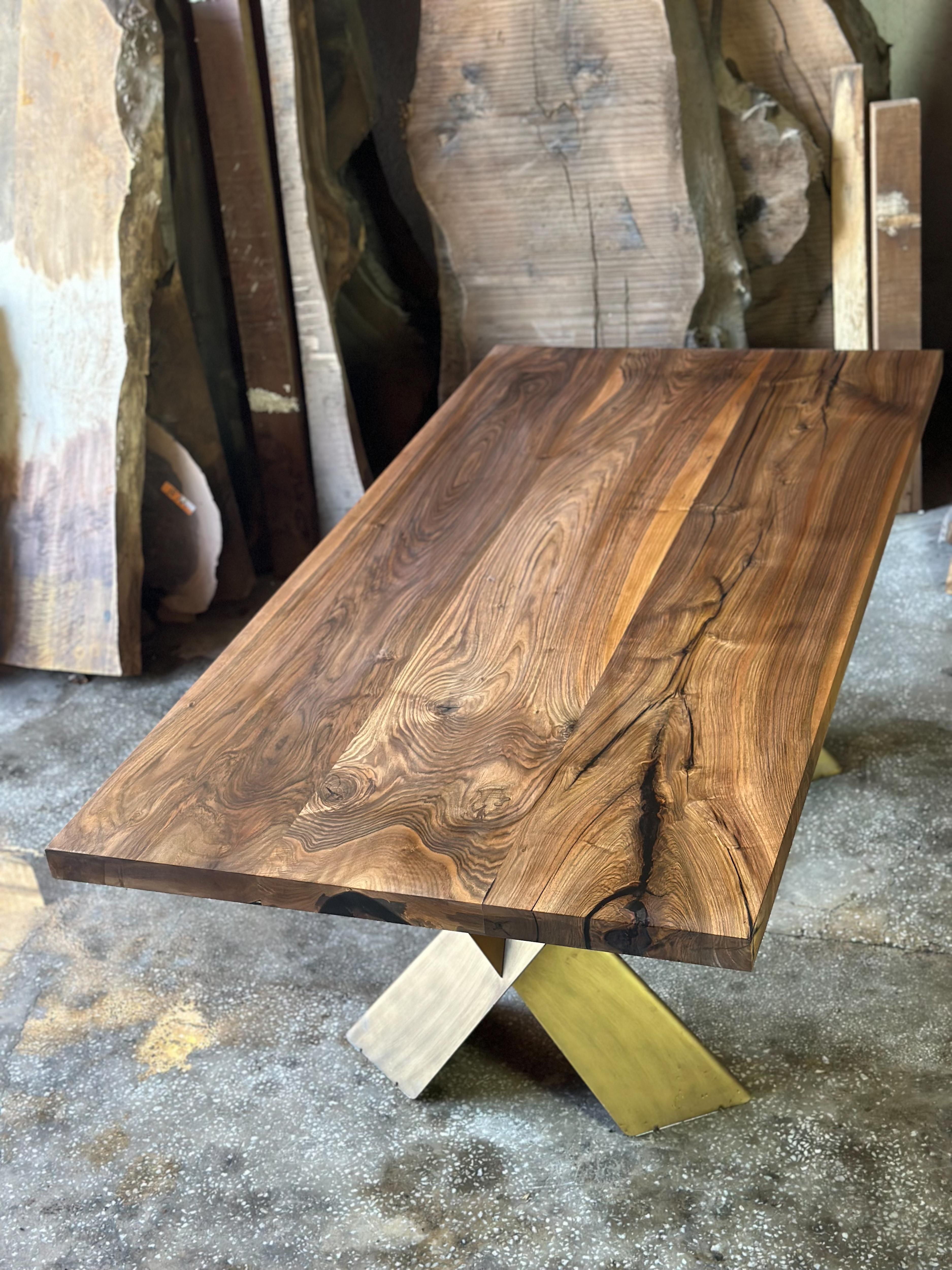 Rustic Wood Table, Natural Walnut Wood Solid Dining & Conference Table For Sale 2
