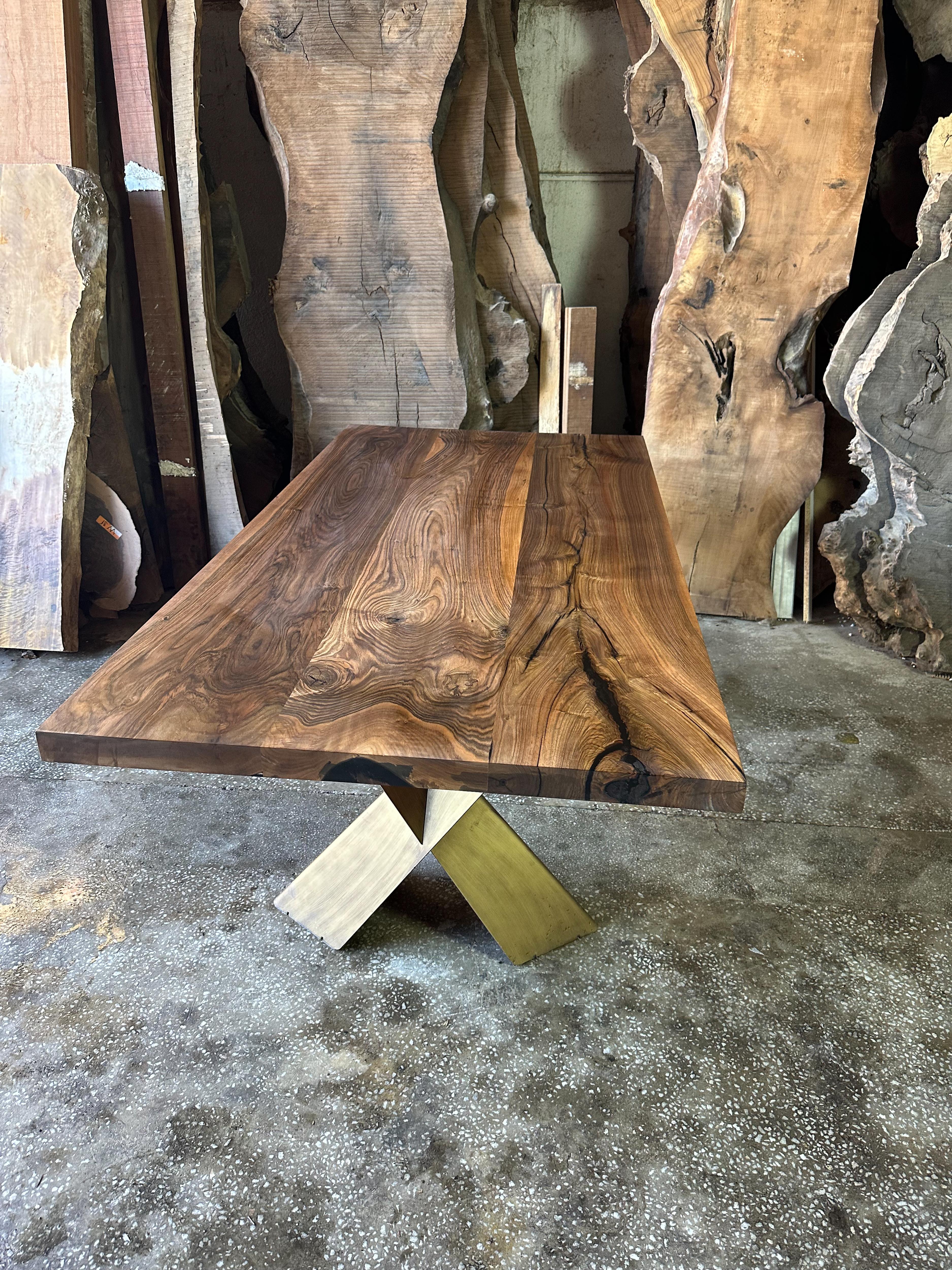 Organic Modern Rustic Wood Table, Natural Walnut Wood Solid Dining & Conference Table For Sale