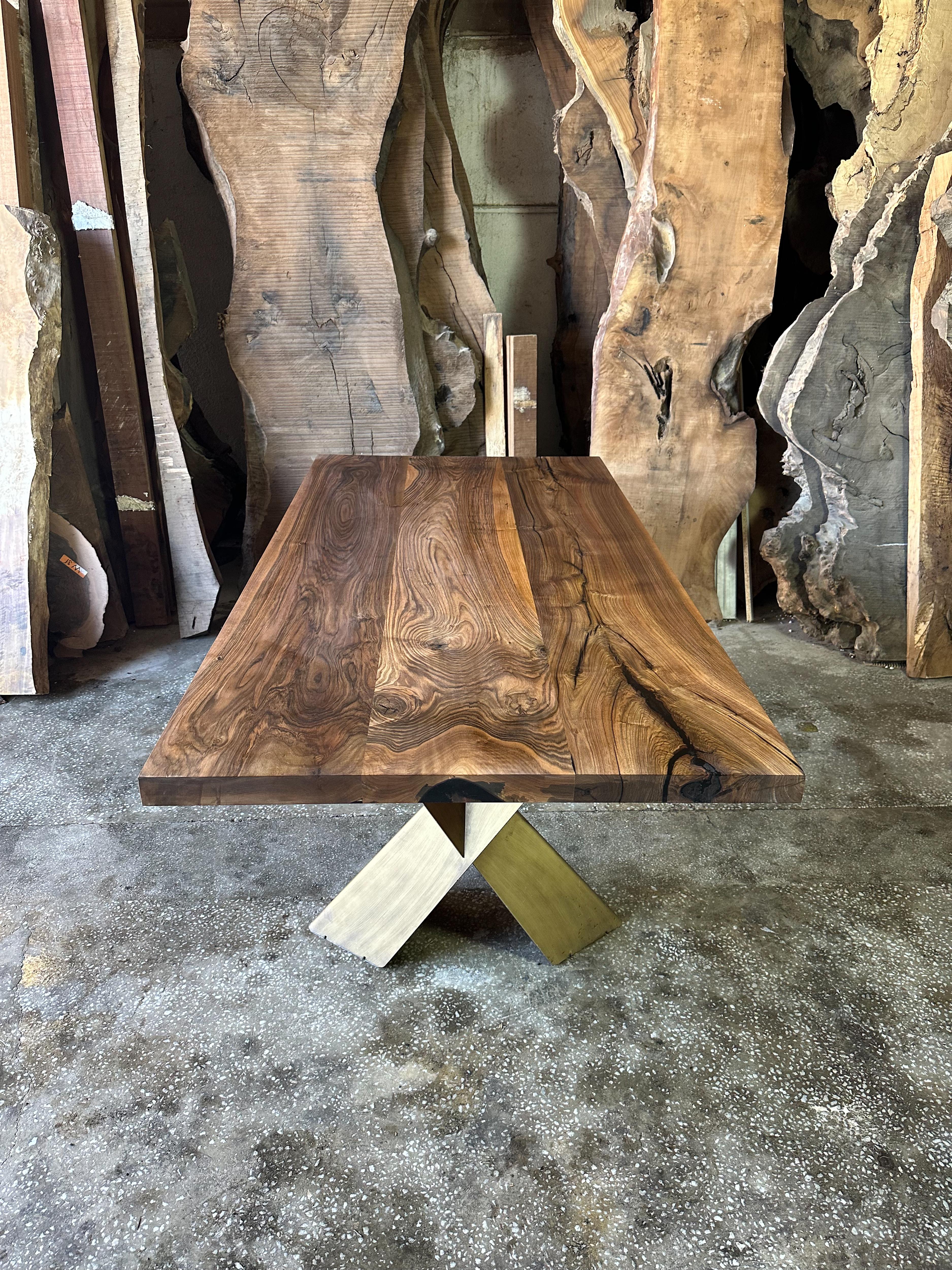 Turkish Rustic Wood Table, Natural Walnut Wood Solid Dining & Conference Table For Sale