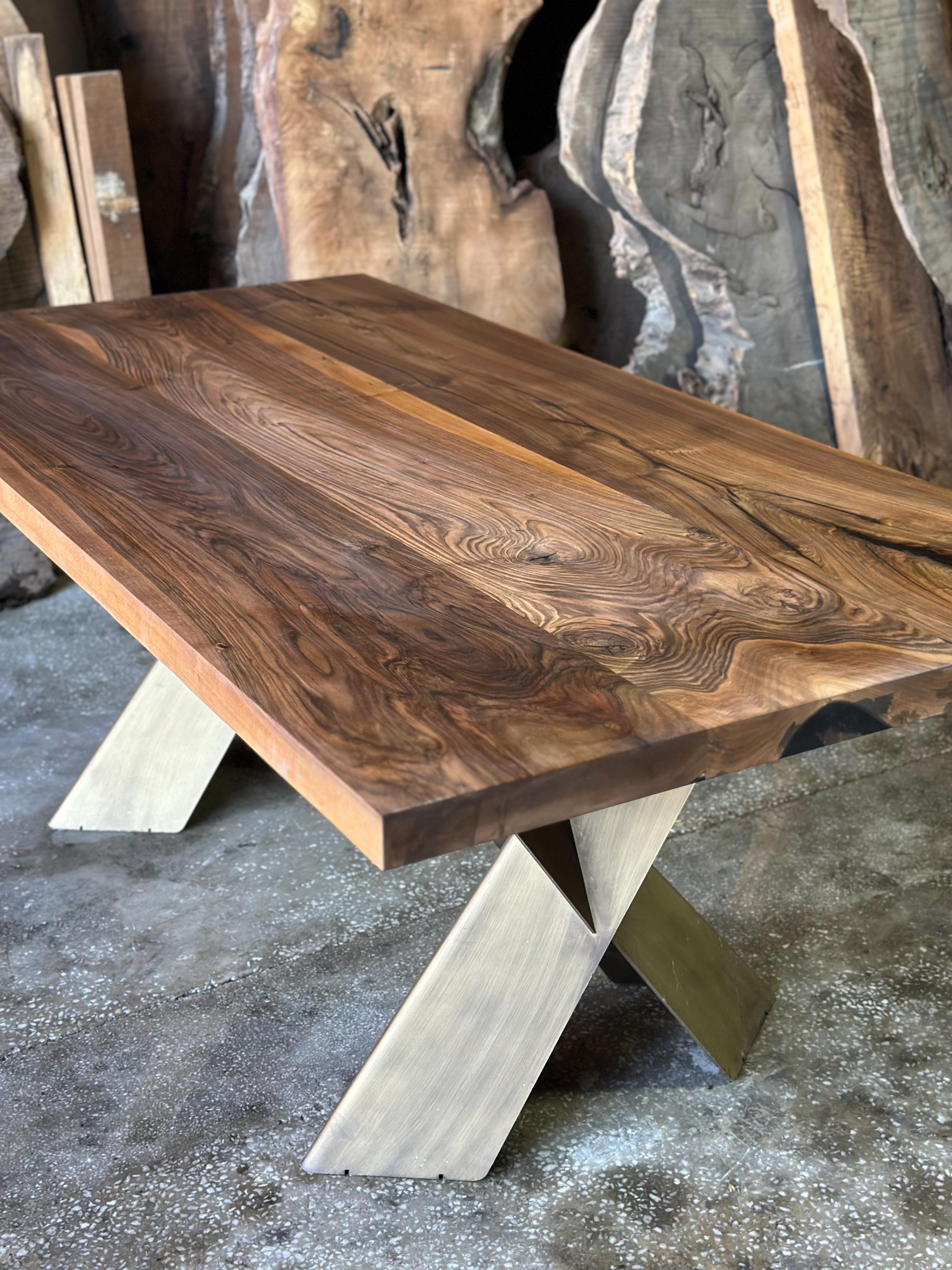 Hand-Carved Natural Walnut Wood Solid Dining & Conference Table For Sale
