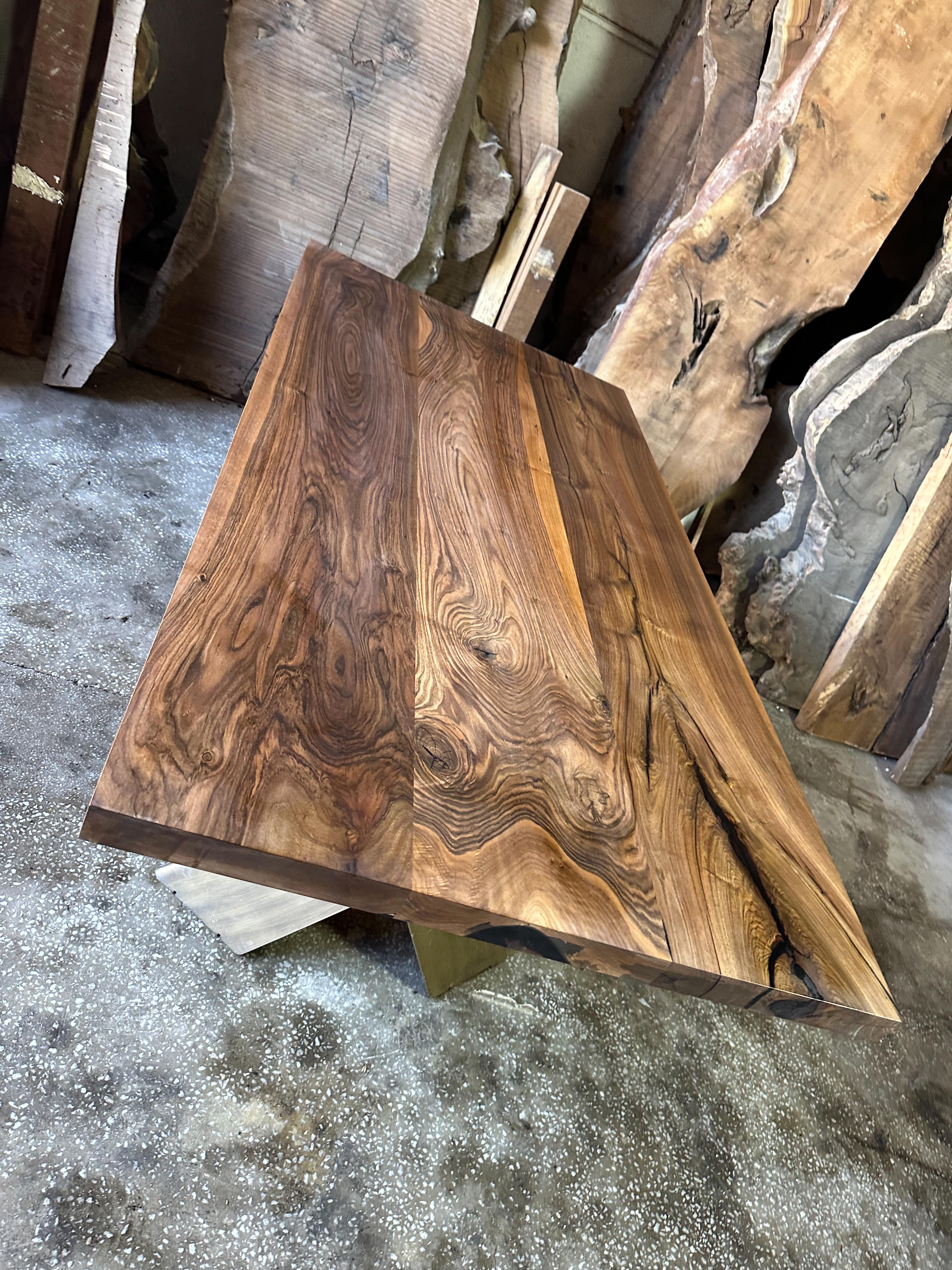 Rustic Wood Table, Natural Walnut Wood Solid Dining & Conference Table For Sale 1
