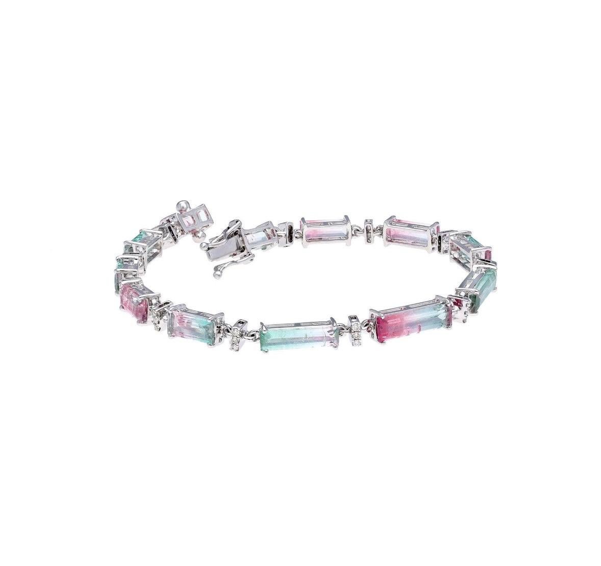 Natürliches Wassermelonen-Turmalin-Tennisarmband in 18k Gold im Zustand „Neu“ im Angebot in jaipur, IN