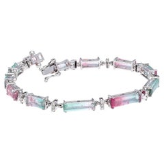 Natural Watermelon Tourmaline Tennis Bracelet in 18k Gold
