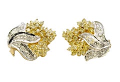 Natural White and Fancy Light Yellow Diamond Cluster Flame Two-Tone Earrings