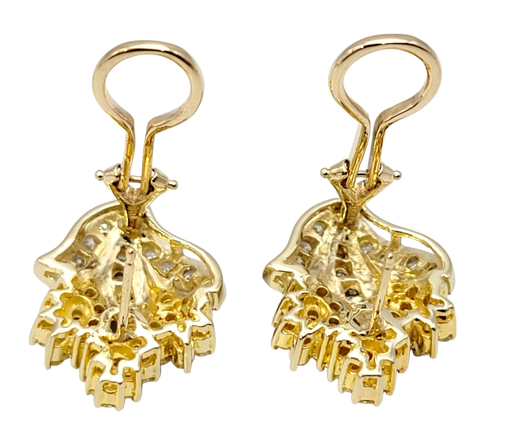 Natural White and Fancy Light Yellow Diamond Cluster Flame Two-Tone Earrings For Sale 2