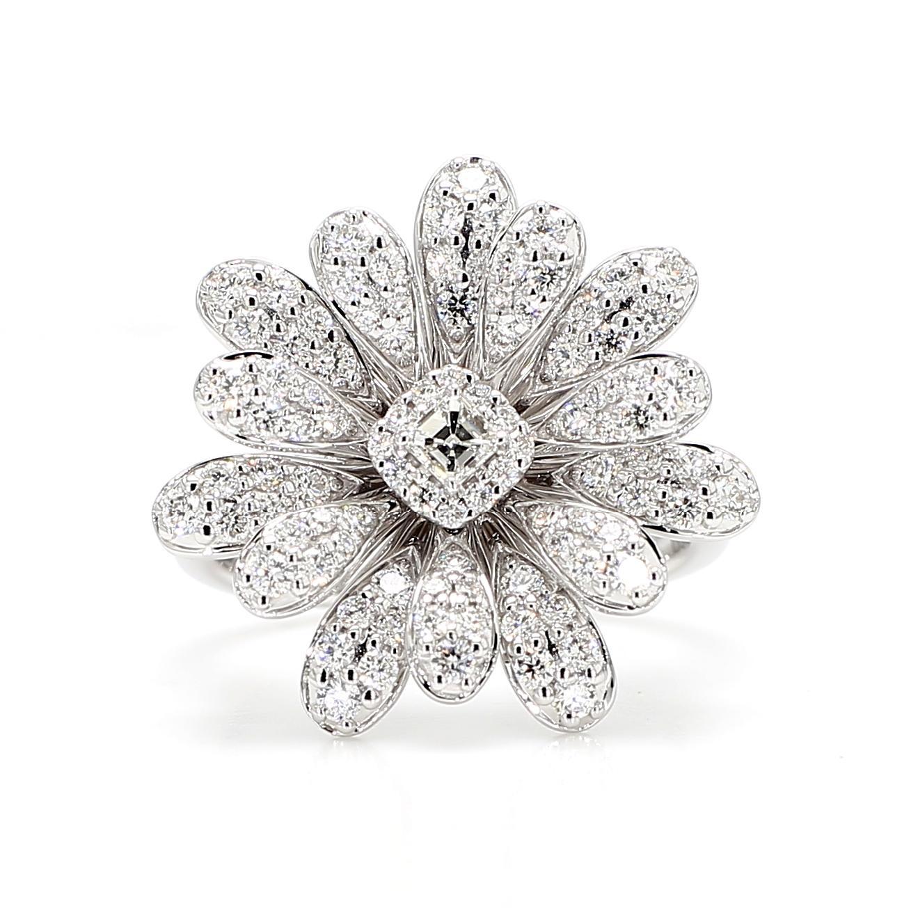 Natürlicher weißer Asscher-Diamant 1,11 Karat TW Gold-Cocktailring (Zeitgenössisch) im Angebot