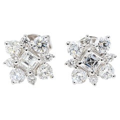 Natürlicher weißer Asscher-Diamant 1,19 Karat TW Gold-Ohrstecker