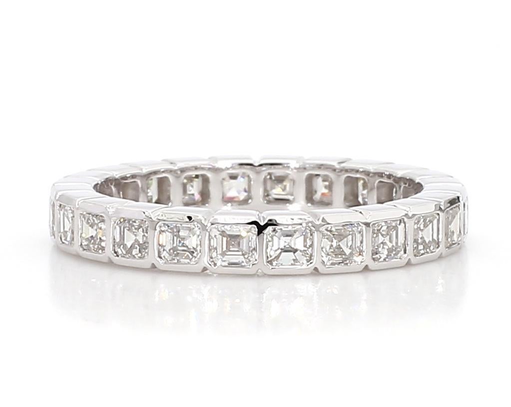 Contemporary Natural White Asscher Diamond 2.14 Carat TW White Gold Wedding Band For Sale