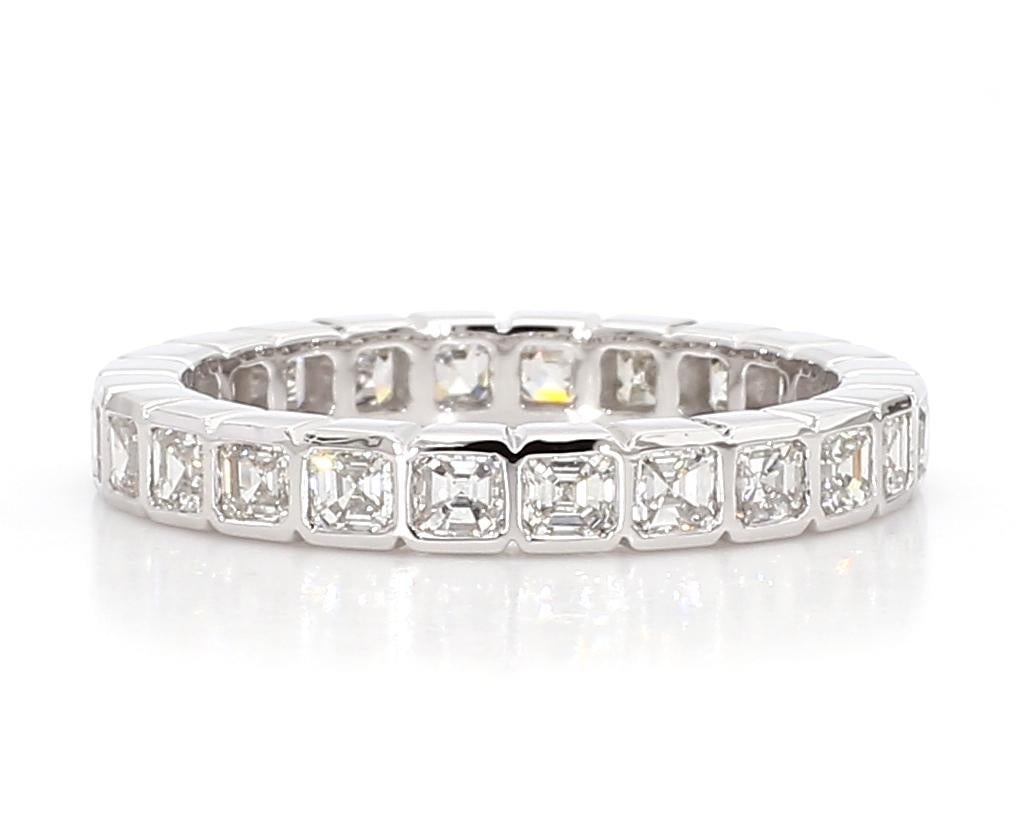 Women's Natural White Asscher Diamond 2.14 Carat TW White Gold Wedding Band For Sale