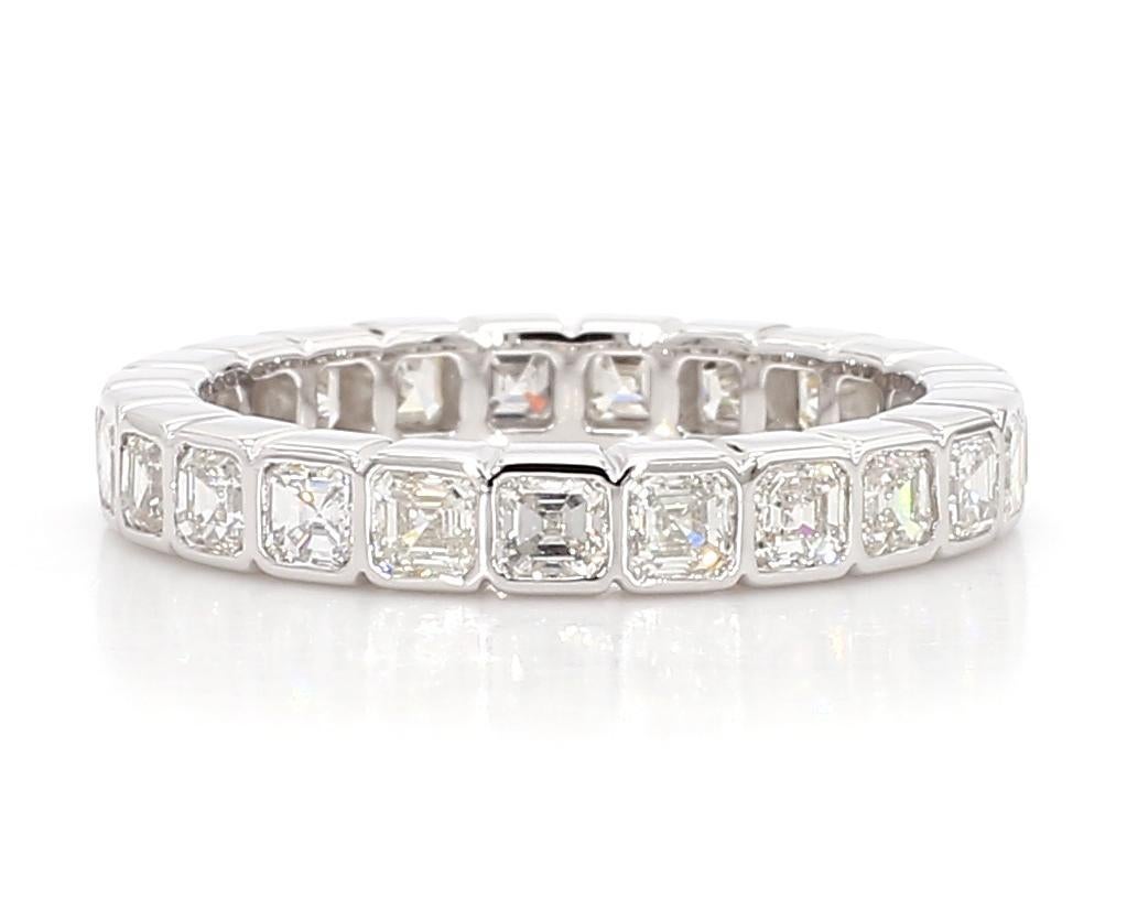 Contemporary Natural White Asscher Diamond 2.49 Carat TW White Gold Eternity Band For Sale