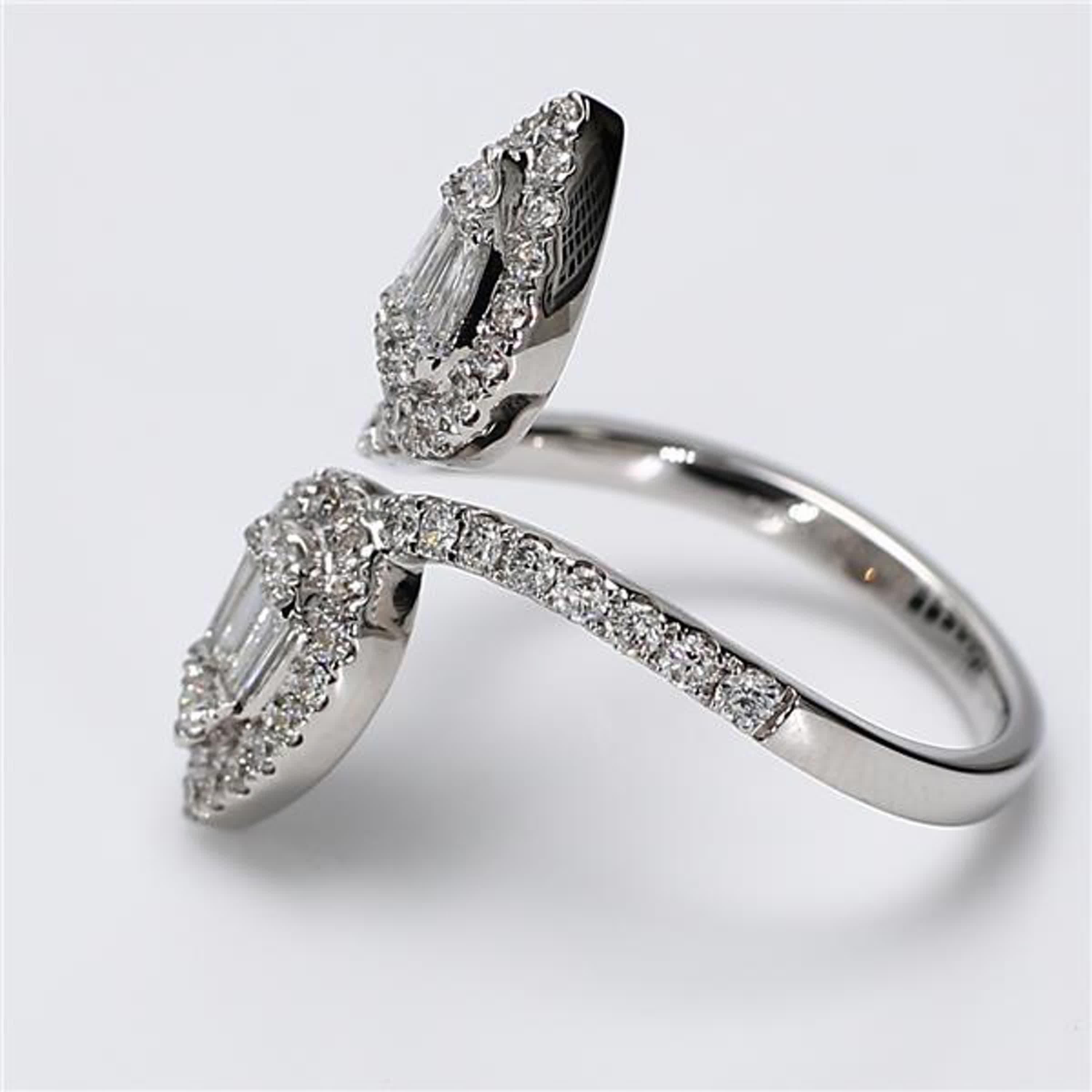 Contemporary Natural White Baguette and Round Diamond .81 Carat TW White Gold Cocktail Ring For Sale