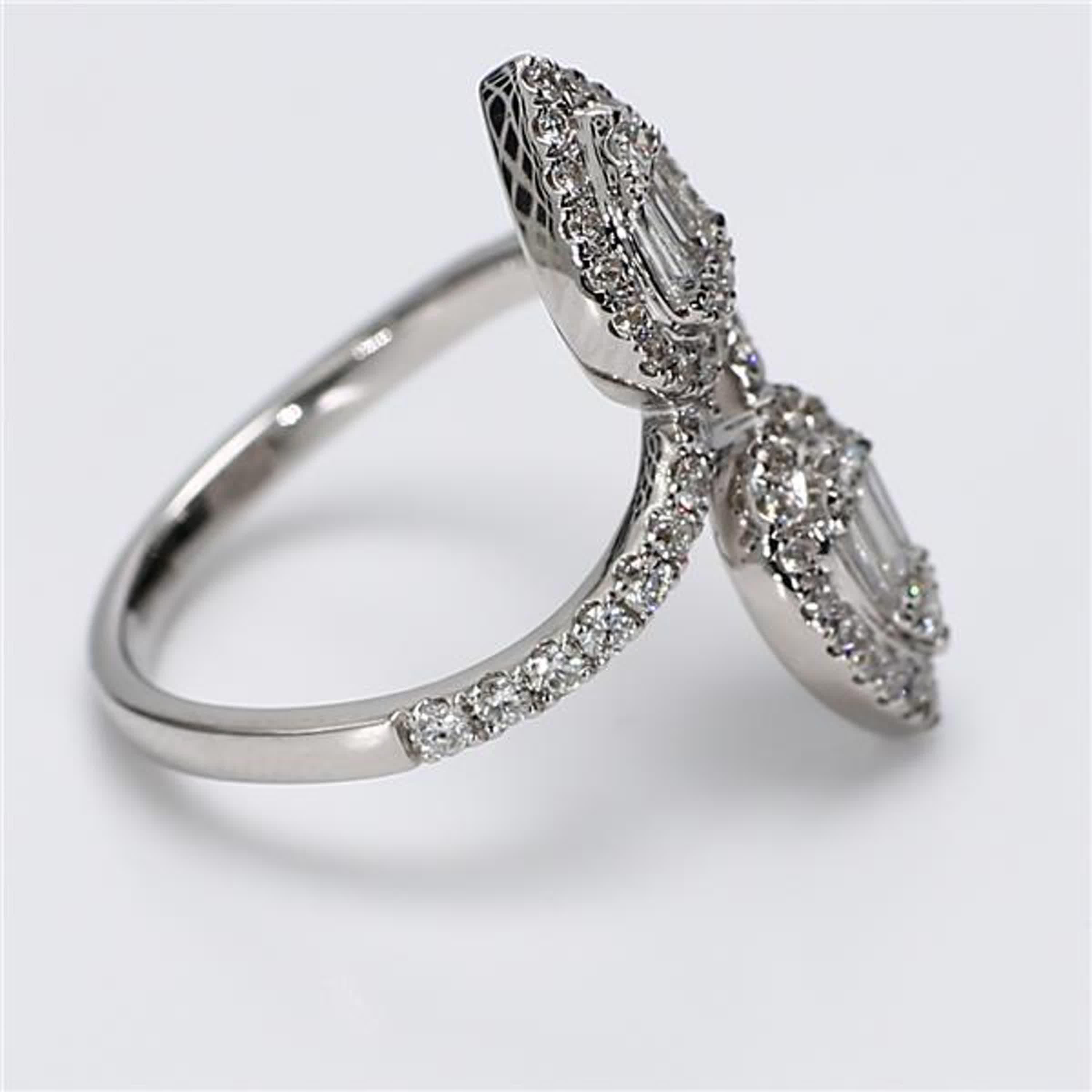 Women's Natural White Baguette and Round Diamond .81 Carat TW White Gold Cocktail Ring For Sale