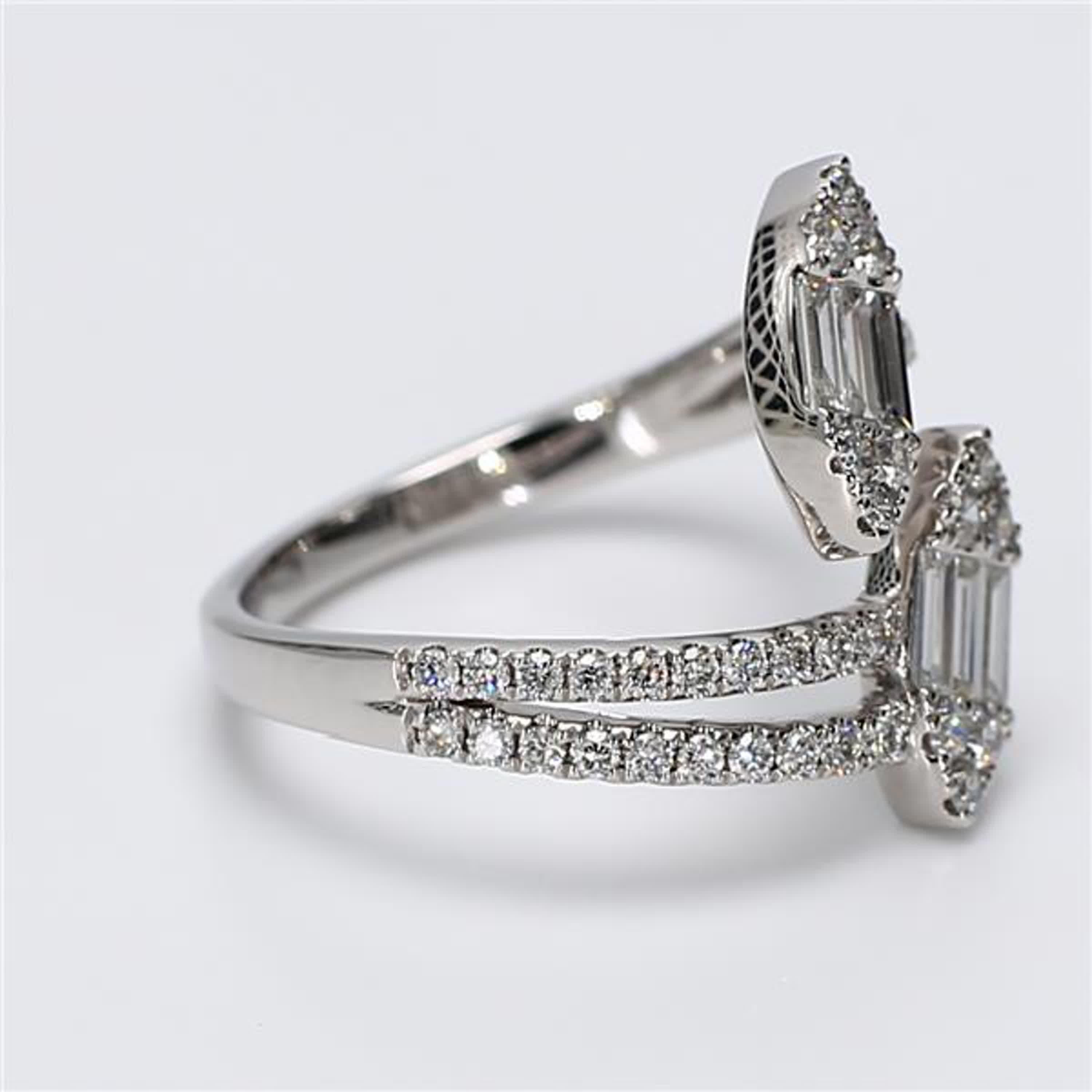 Baguette Cut Natural White Baguette and Round Diamond .88 Carat TW White Gold Fashion Ring For Sale