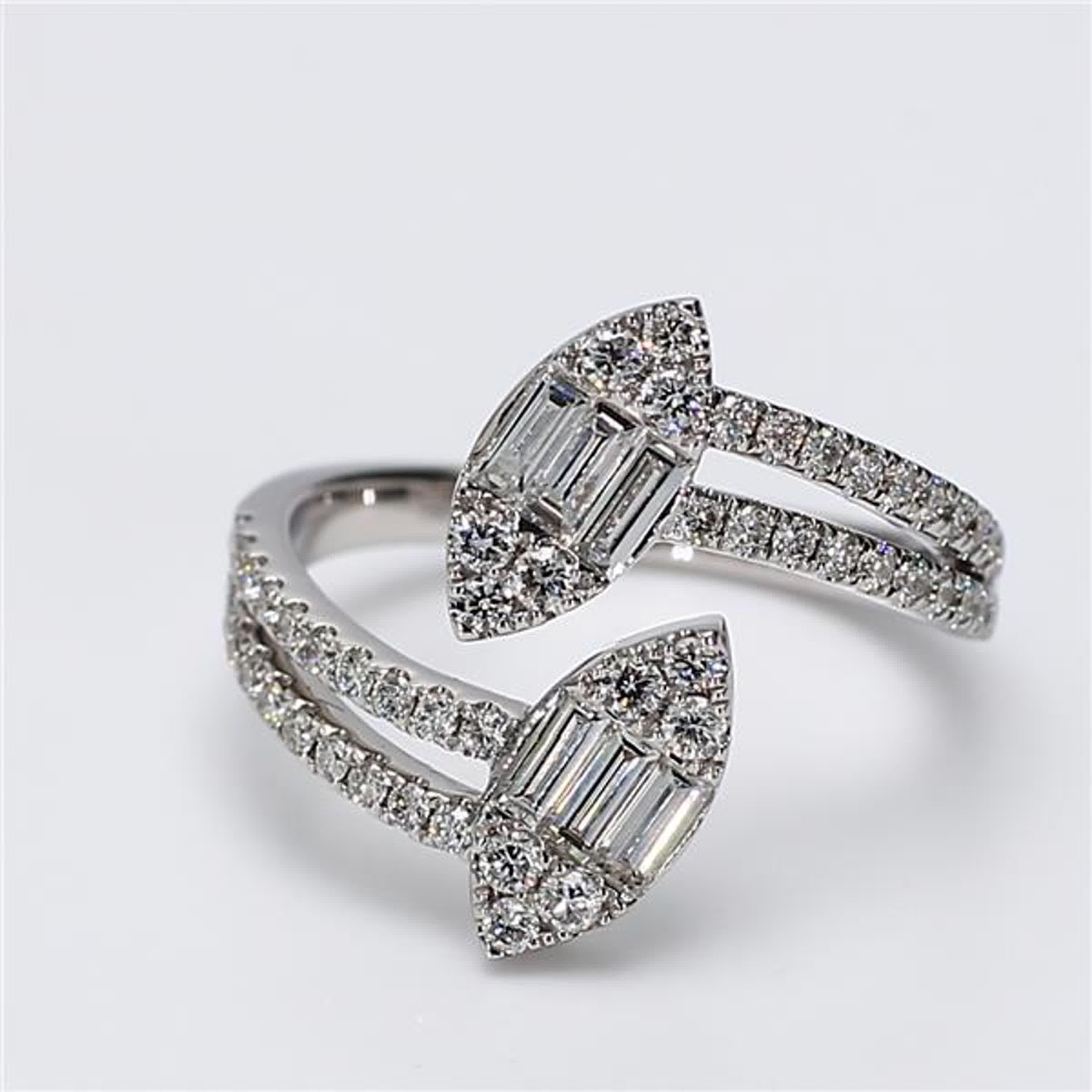 Baguette Cut Natural White Baguette and Round Diamond .88 Carat TW White Gold Fashion Ring