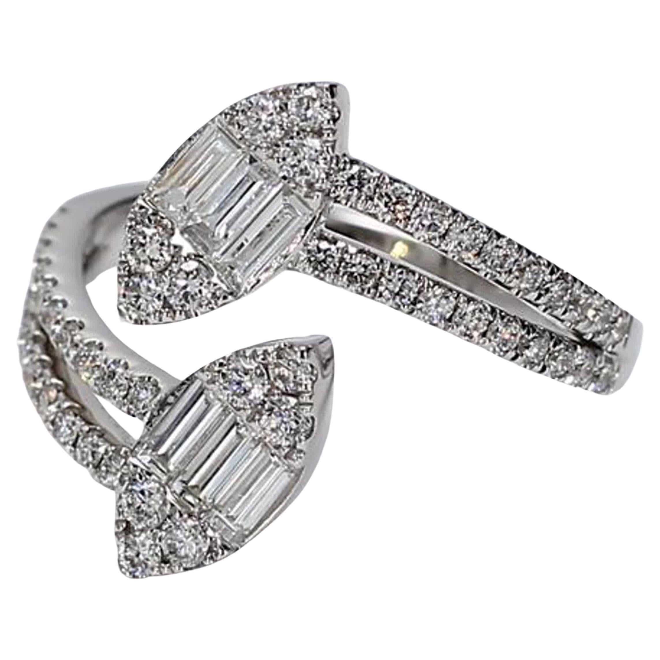 Natural White Baguette and Round Diamond .88 Carat TW White Gold Fashion Ring For Sale