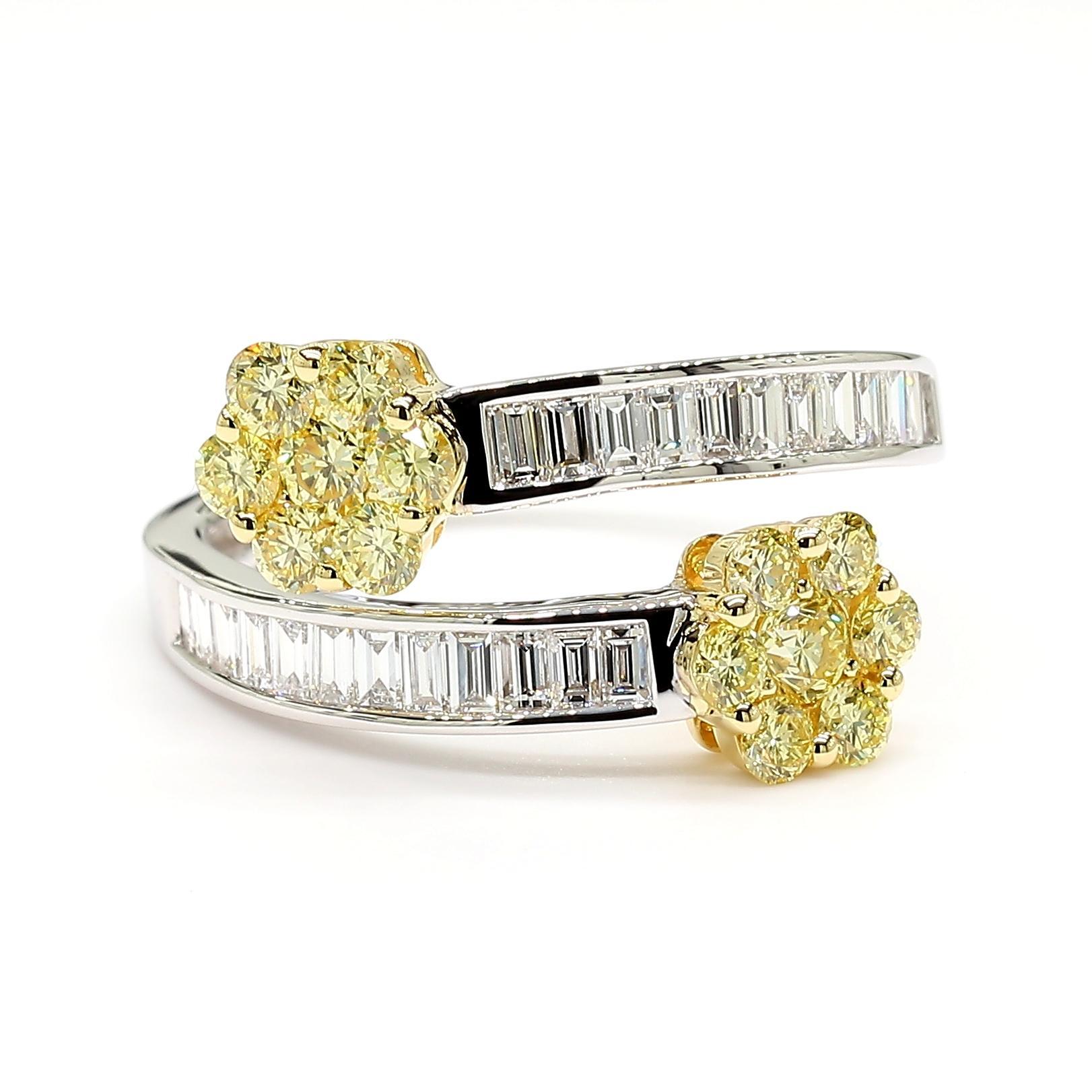 Contemporary Natural White Baguette and Yellow Diamond 1.15 Carat TW Gold Cocktail Band For Sale