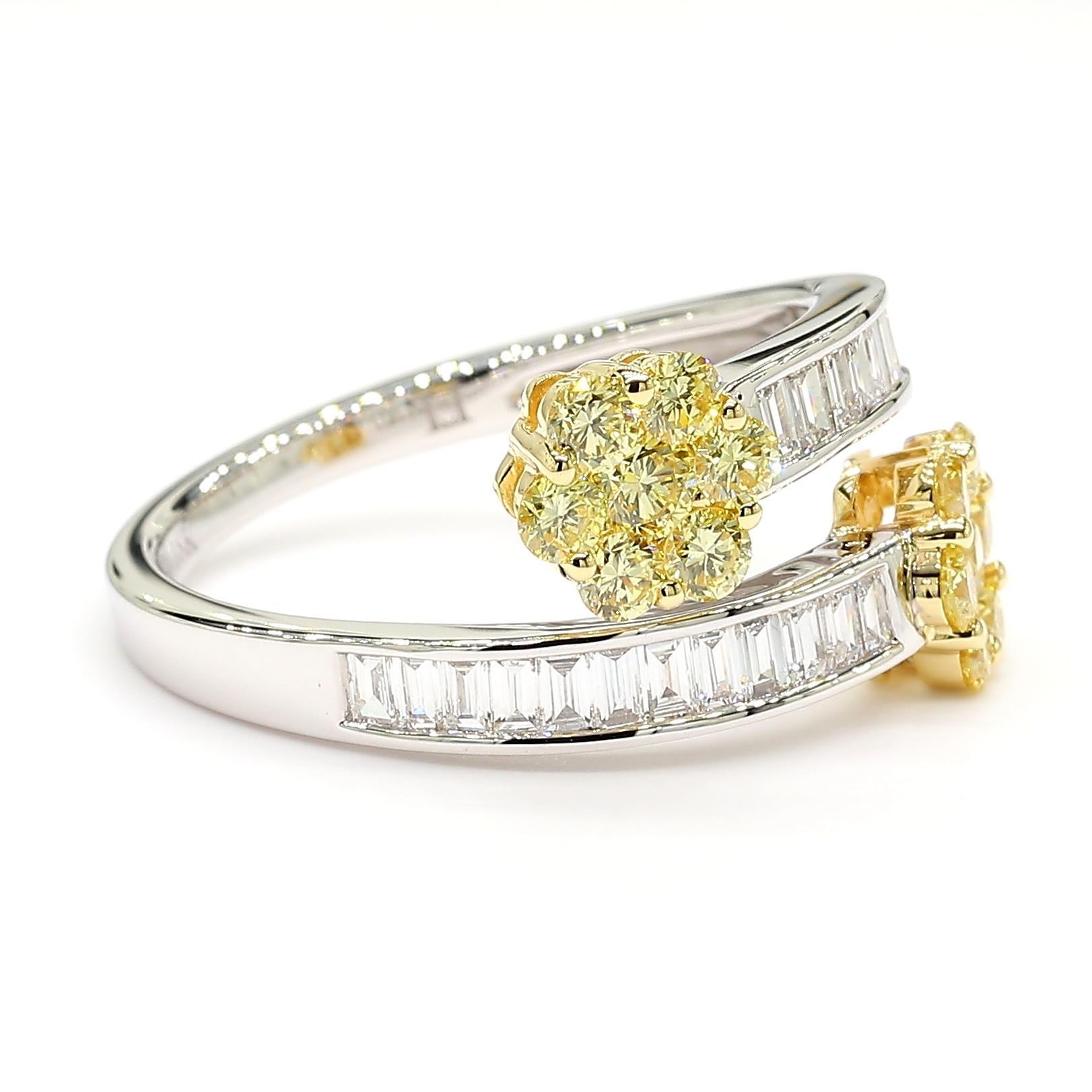 Baguette Cut Natural White Baguette and Yellow Diamond 1.15 Carat TW Gold Cocktail Band For Sale
