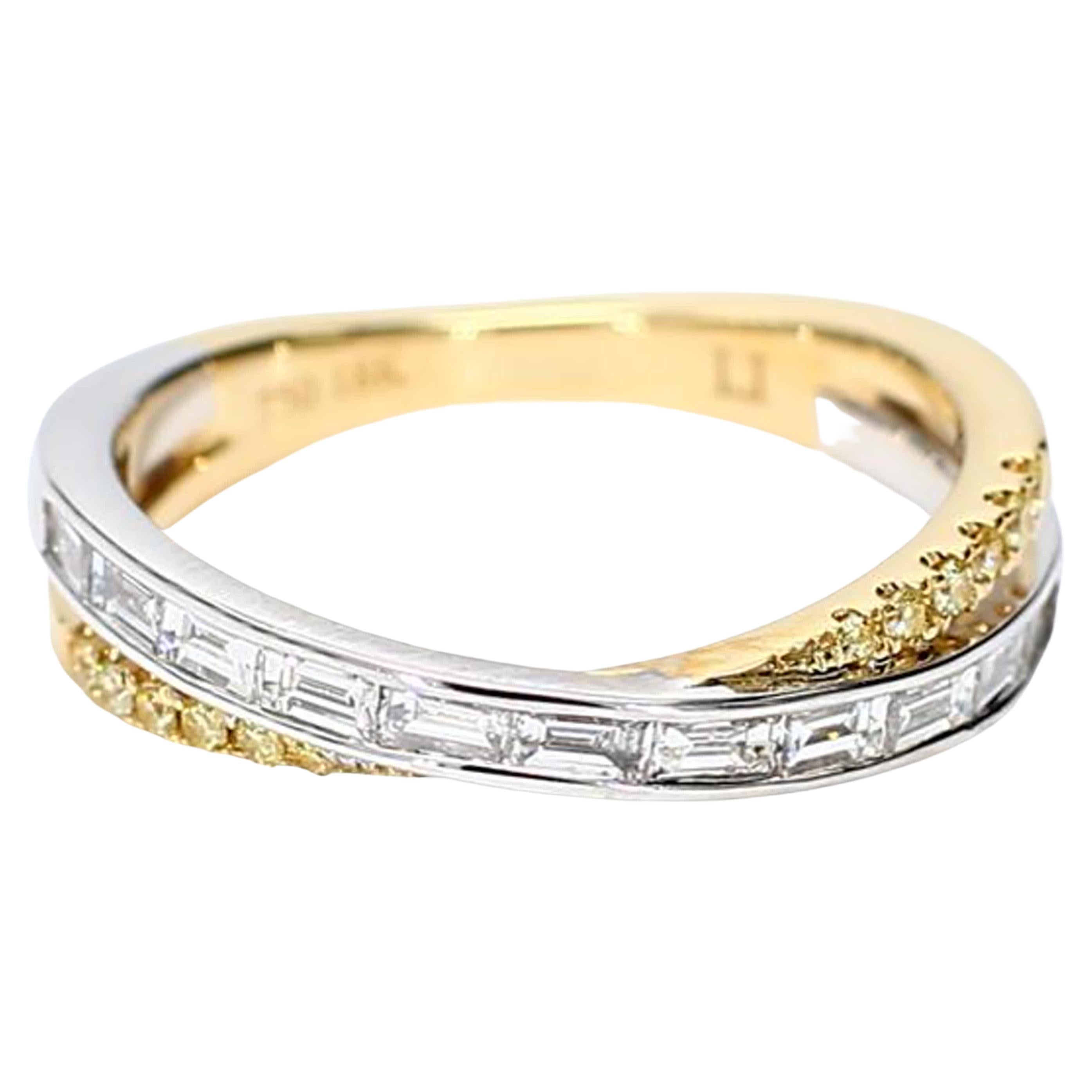 Natural White Baguette and Yellow Diamond .48 Carat TW Gold Wedding Band For Sale