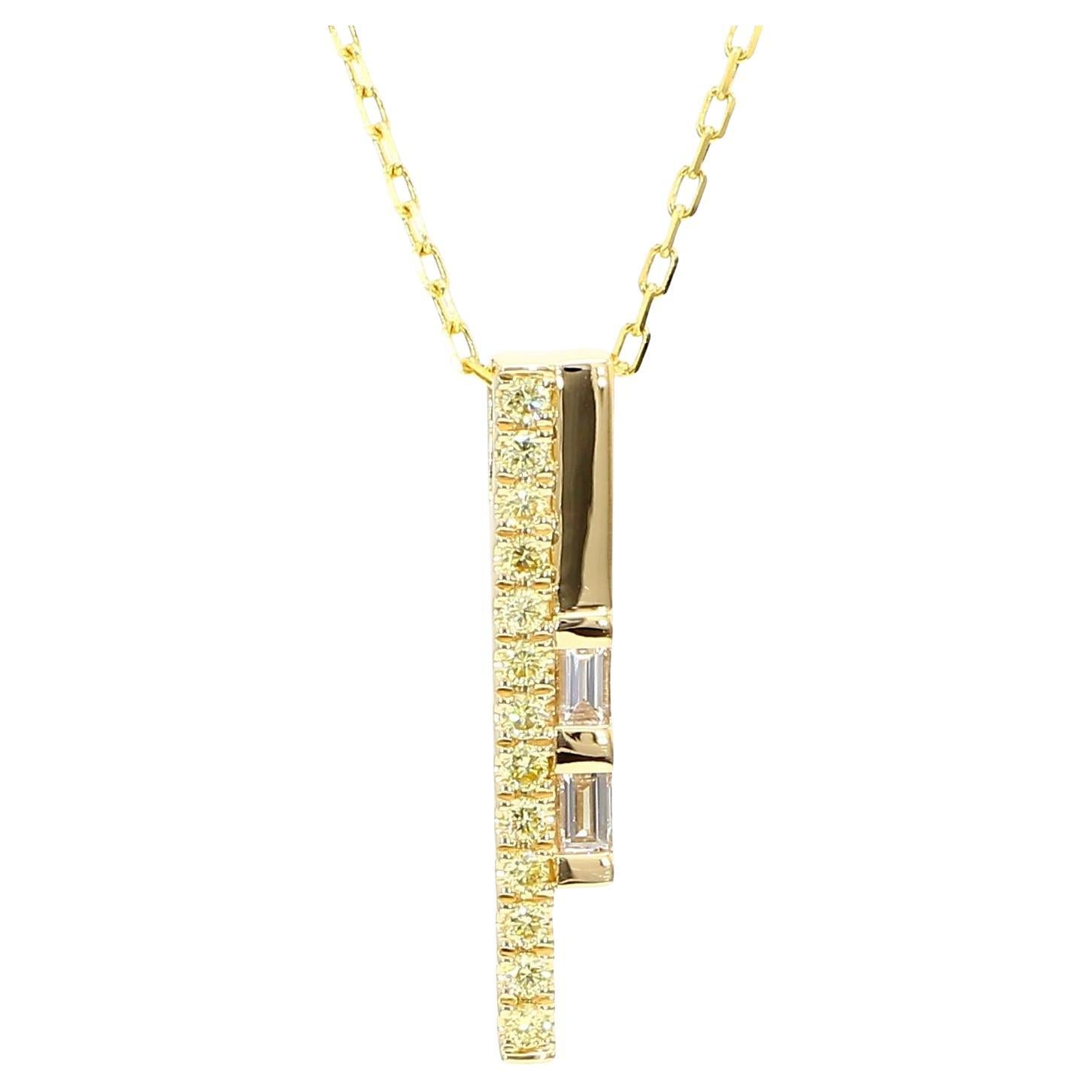 Natural White Baguette Diamond 0.37 Carat TW Yellow Gold Drop Pendant