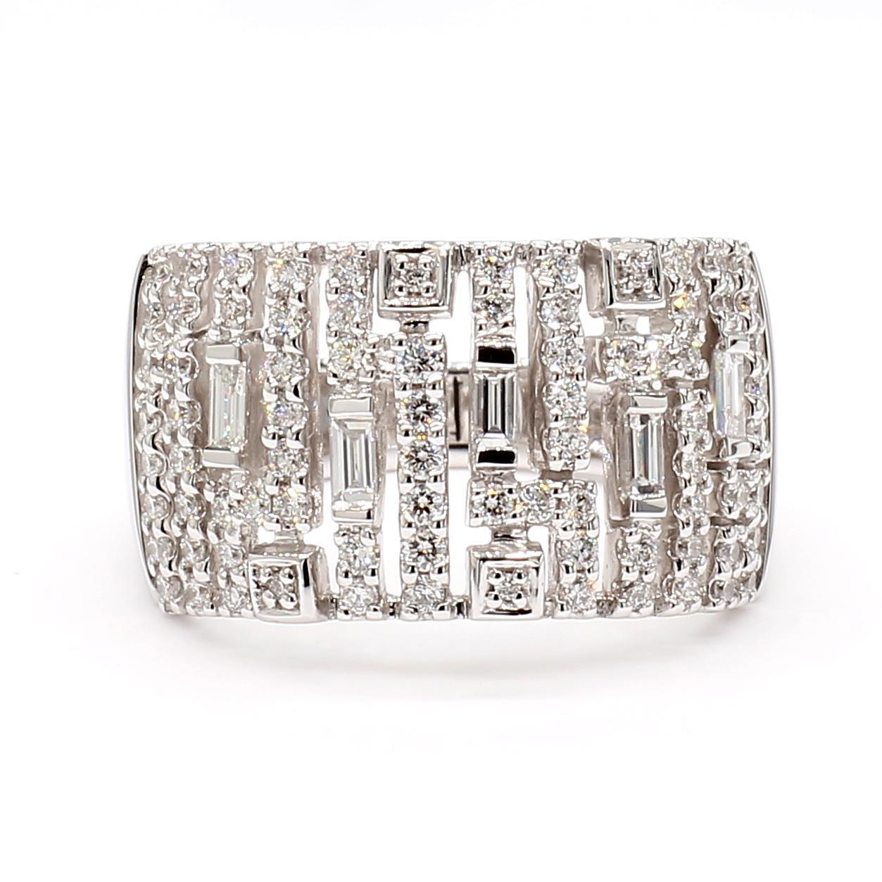 Contemporary Natural White Baguette Diamond 0.68 Carat TW White Gold Cocktail Ring For Sale