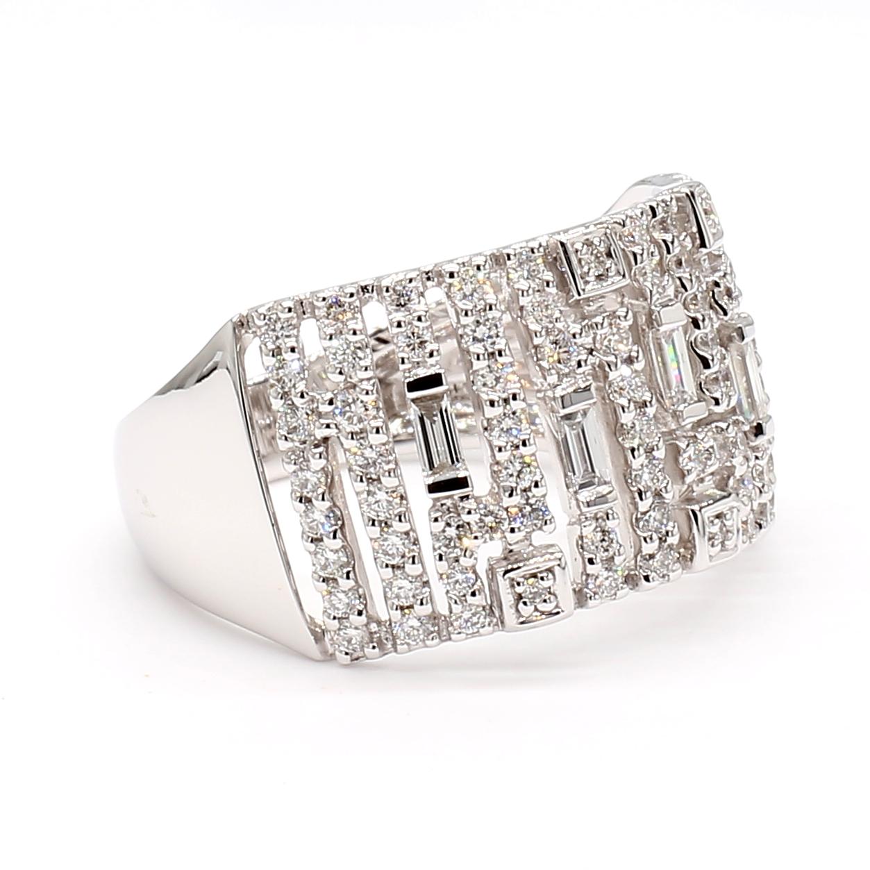 Baguette Cut Natural White Baguette Diamond 0.68 Carat TW White Gold Cocktail Ring For Sale