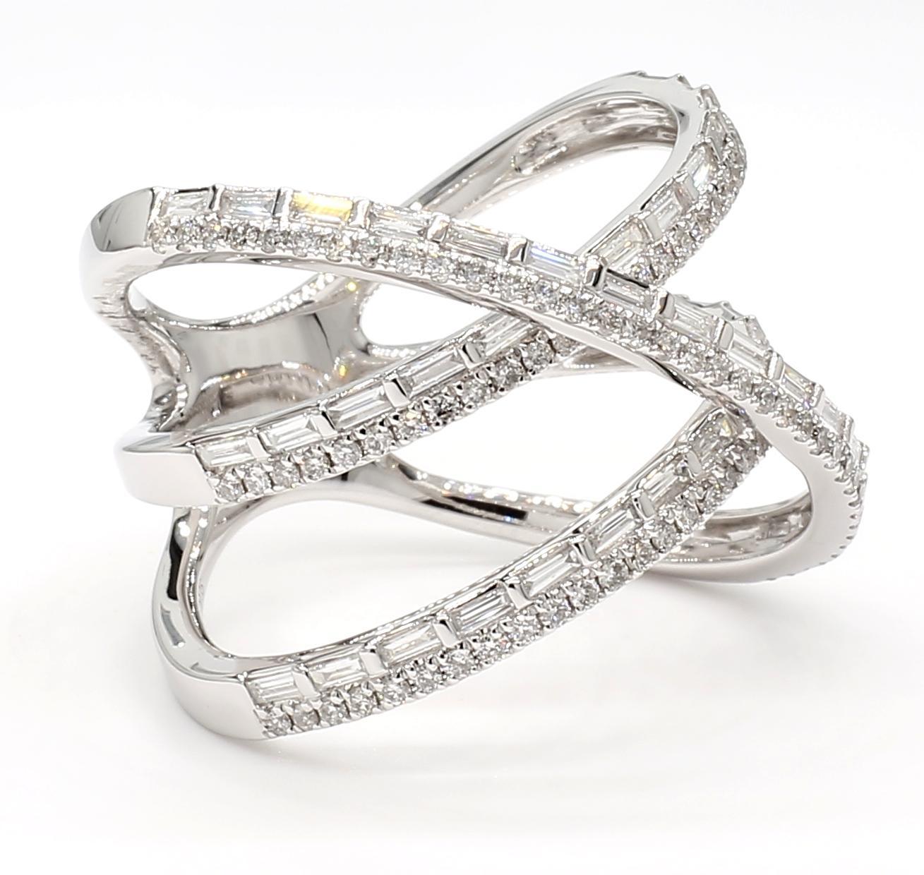 Baguette Cut Natural White Baguette Diamond 0.78 Carat TW White Gold Cocktail Ring For Sale