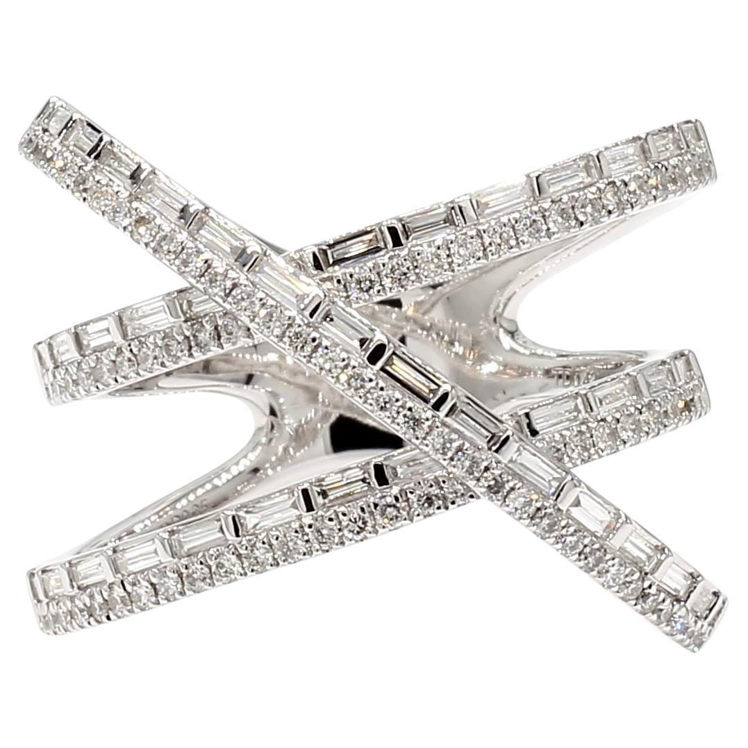 Natural White Baguette Diamond 0.78 Carat TW White Gold Cocktail Ring For Sale